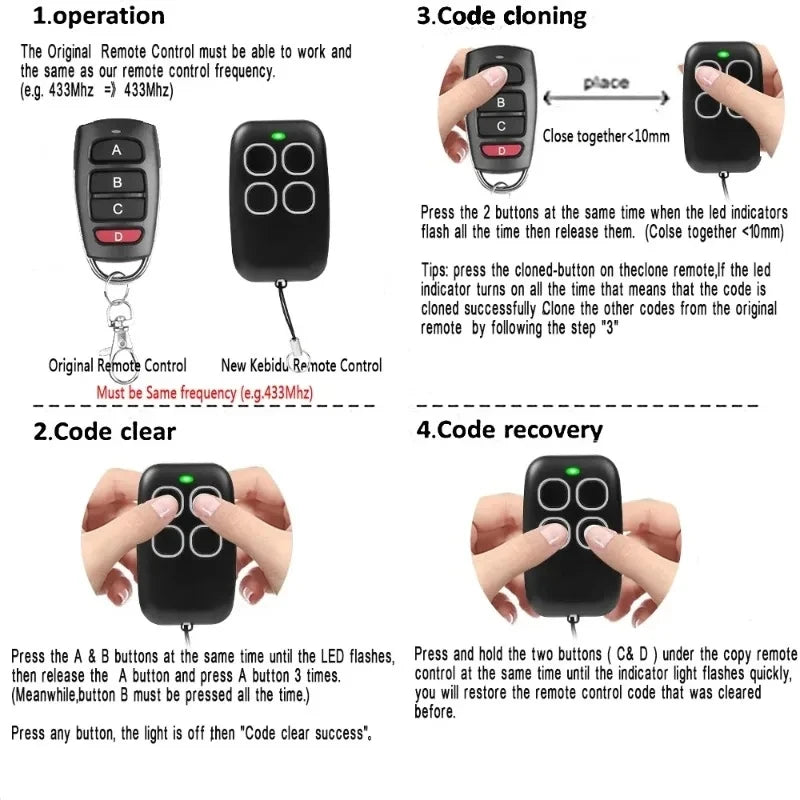 433MHz Wireless Remote Control, Electric Door, Garage Door, Rolling Shutter Door, Universal Security Accessories, Copy And Copy
