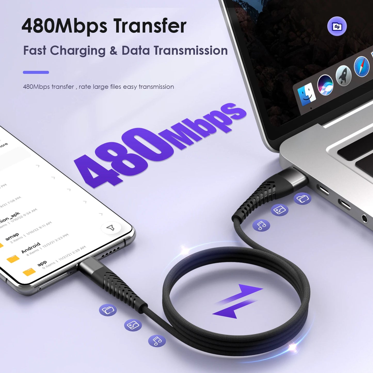 7A 100W USB C Cable Fast Charging Type C Date Cable For Samsung Huawei Xiaomi 12 USB C Phone Charger Cable 0.25m 1m 2m 3m