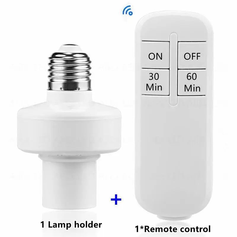 Smart Light Switch Timer Wireless Remote Control E27 LED Lamp Holder Bulb Base Socket ON/OFF 110V-240V 20M Range Battery Powered