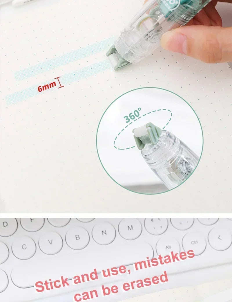 Cute Dots Glue Tape Double-Sided Adhesive Roller Pushable&Refillable for Kids Girls DIY Photo Album School Stationery Supplies