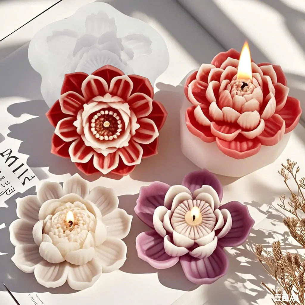 1pcs Lotus Flower Candle Silicone Molds 3D Blooming Flowers Soap Plaster Resin Mold DIY Making Chocolate Fudge Tools Home Crafts