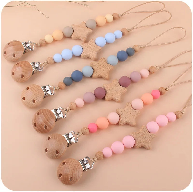 Custom Name Wooden Personalized Baby Pacifier Chain Silicone Bead Dummy Nipple Holder Guard Teether Pendant  Newborn Gift Stuff