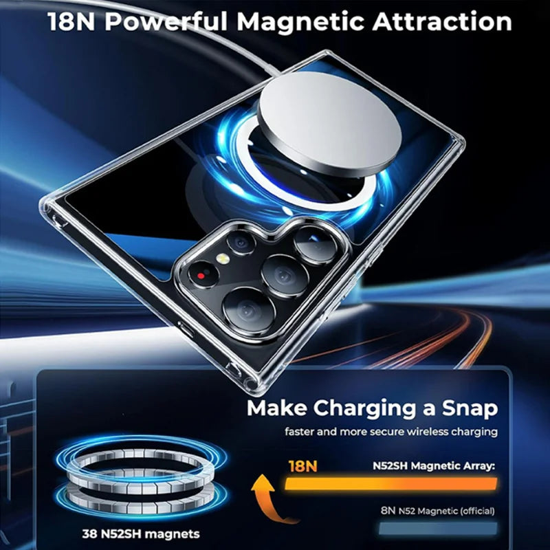 TPU For MagSafe Magnetic Wireless Charging Transparent Case For Samsung Galaxy S24 S23 S22 Ultra Plus Shockproof Silicone Cover