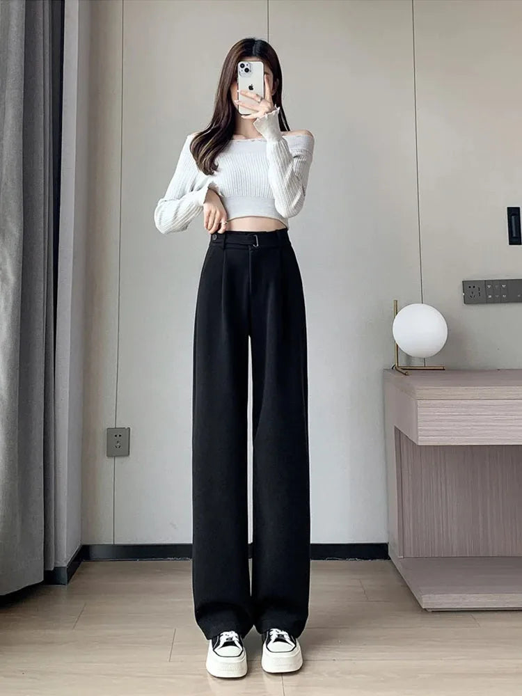 Fashion women's straight leg pants loose casual wide leg pants women straight leg small stylish senior all match all match pants