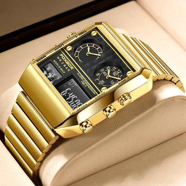 LIGE New Sport Mens Watches FOXBOX Brand Luxury Square Watch For Men Fashion Waterproof Dual Display Watch Relogio Masculino+box