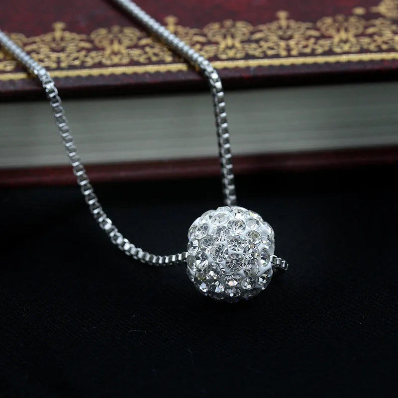 Trendy Lucky Ball Pendants Necklaces for Women Rose White Gold Color Crystal Fashion Jewelry for Girls Xmas Gift Party Jewelry