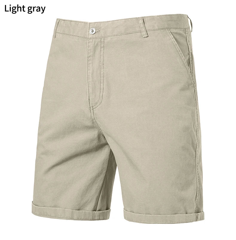 8 Colors Mens Cotton Casual Shorts Summer Business Casual Knee Pants Classic Khaki American Style Streetwear Golf Shorts Beige