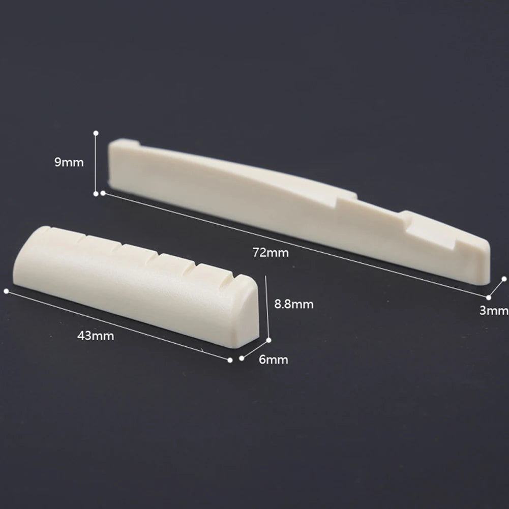 2 Sets 4 Pcs 6 String Acoustic Guitar Bone Bridge Saddle 72mm And Nut 43mm Cow Bone Nut Top Folk Pillow Folk Bottom Pillow