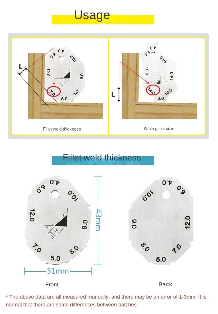 Welding Joint Two-piece Gauge Fillet Weld Tee Joint Welding Throat Depth Leg Length Gauge Ruler Welder Inspection Tool
