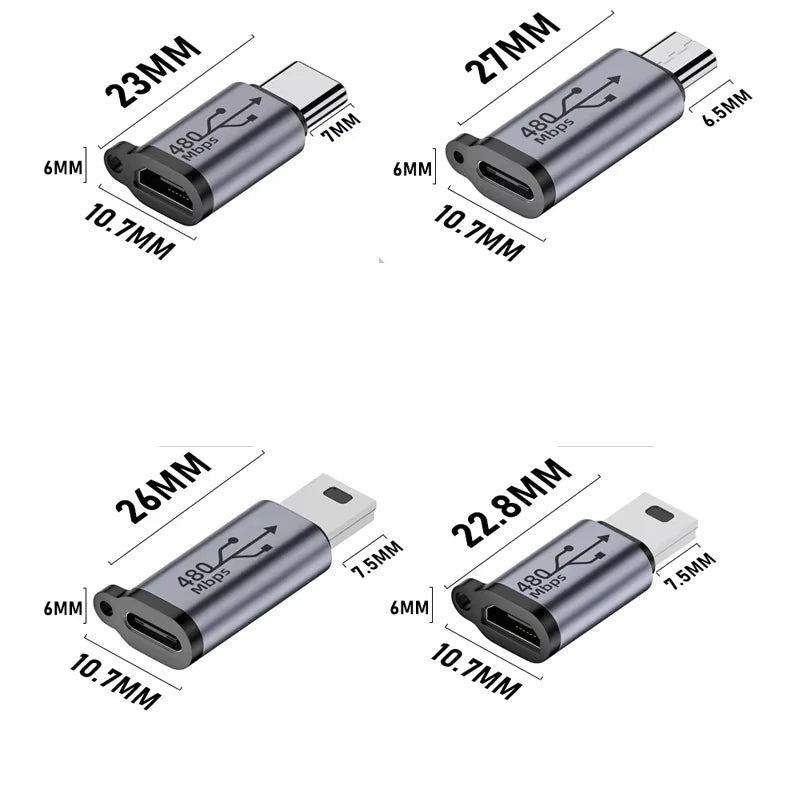 Type-c to Micro,Micro to Type c,type c to mini usb,Micro to mini usb adapter,Famele to Male adapter for 480Mbps data Transfer