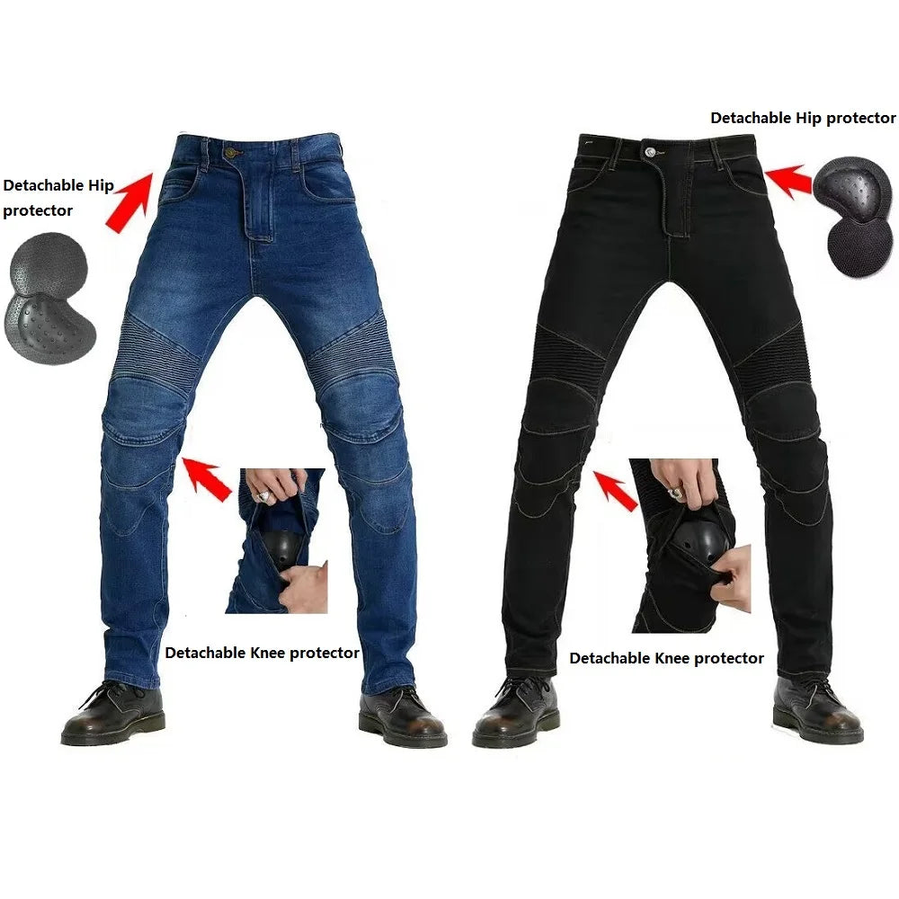 Men Jeans Embroidery Motorcycle Pants Pantalon Motocross Belt Protective Gear option Motorcycle Driver  License Test Motos Jeans