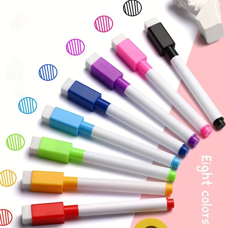 8-Piece Set of Non-Magnetic Whiteboard Dry-Erase Markers with 8 Vibrant Colors, Ideal for Doodling
