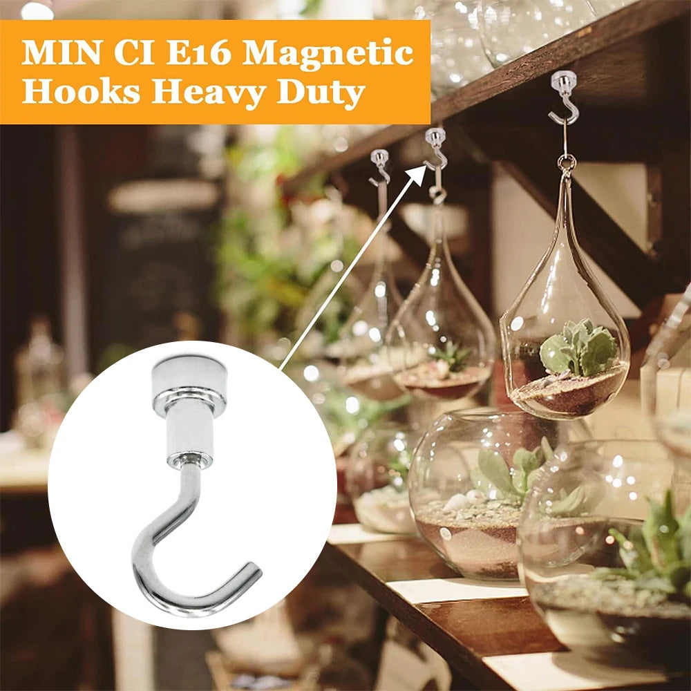 10Pcs Strong Magnetic Hooks Load Bearing Hook MultiPurpose Storage For Home Kitchen Bar Storage Key Hanging Hanger