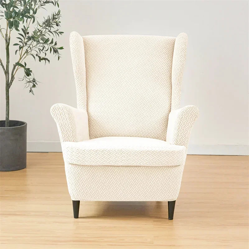 Classic Solid Color Jacquard Wingback Chair Covers Soft Wing Armchair Cover with Seat Cushion Cover Sofa Slipcovers Home Decor