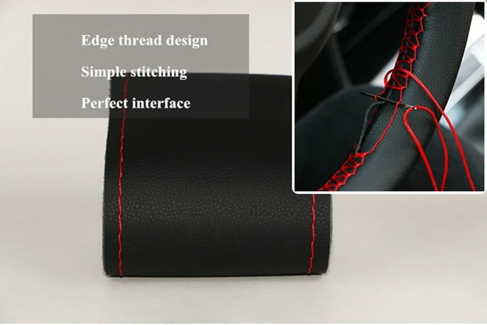 DIY 38cm Steering Wheel Covers soft Leather braid on the steering-wheel of Car With Needle and Thread Interior accessories