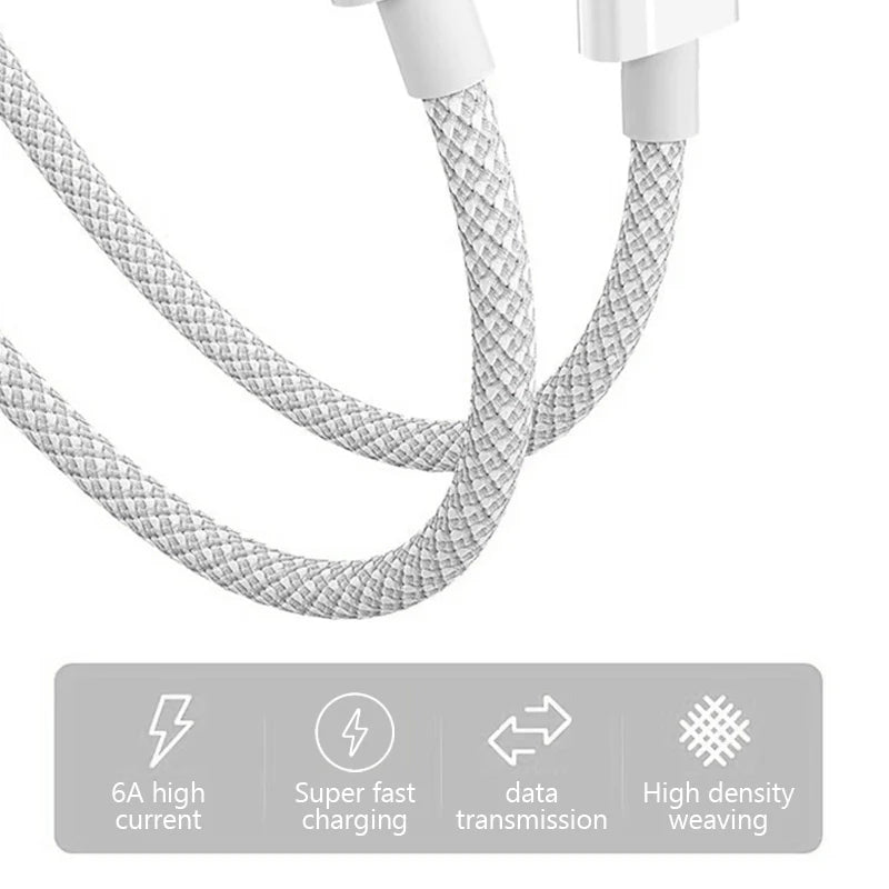 60W USB C to Type C Braided Cable Fast Charge Data Cable For Huawei Samsung Xiaomi Macbook iPhone 15 Data Line Type C To Type C