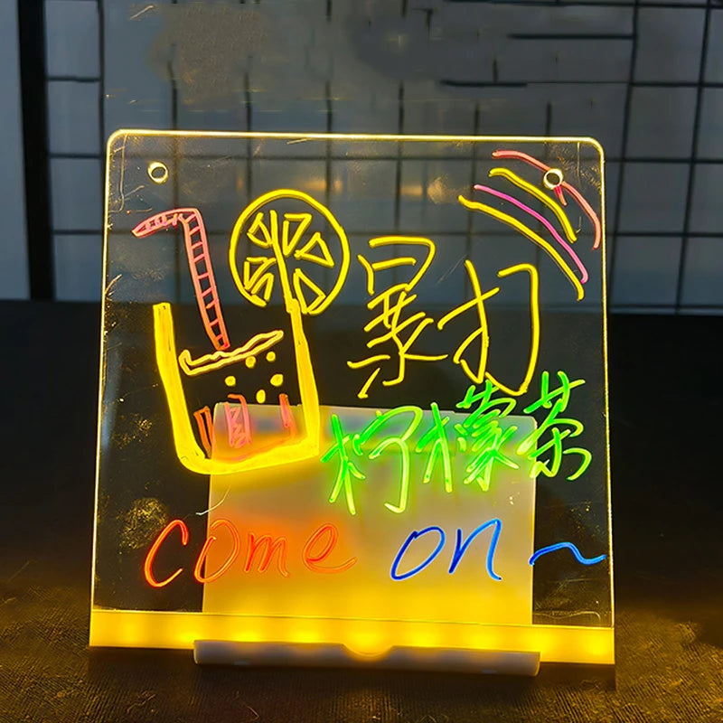 LED Luminous Blackboard Drawing Toys Magic Light Blackboard Graffiti Coloring Art Lamp Acrylic Message Board Montessori Kids Toy