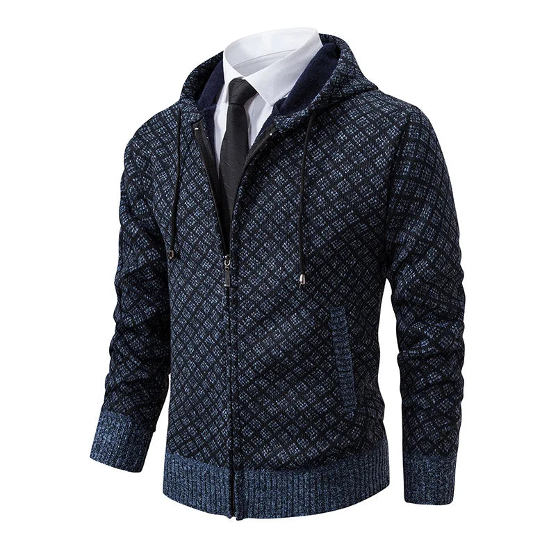 Men's Winter Knitted Sweaters Zip Up Knit Cardigan Casual Hooded Outwear Mens Sweater Coat Versatile Top Clothes
