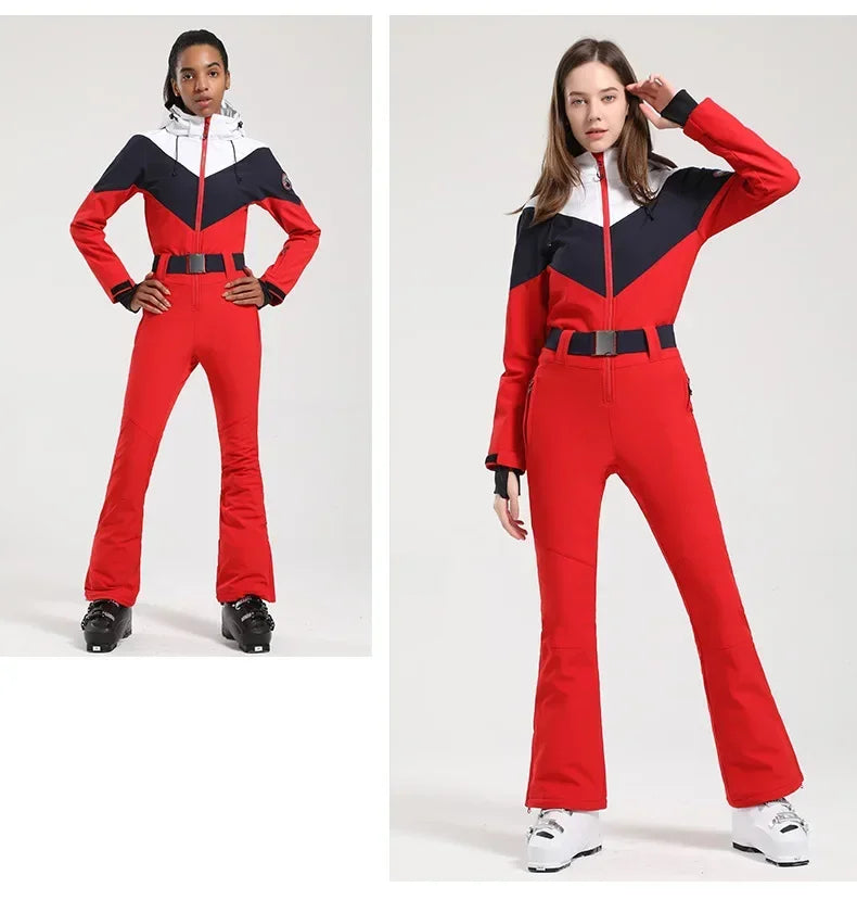 2025 Winter Overalls Women Slim Fitting Ski Suit Outdoor One-Piece Jumpsuits Wind Proof Waterproof Skiing Set Snowfield Clothing