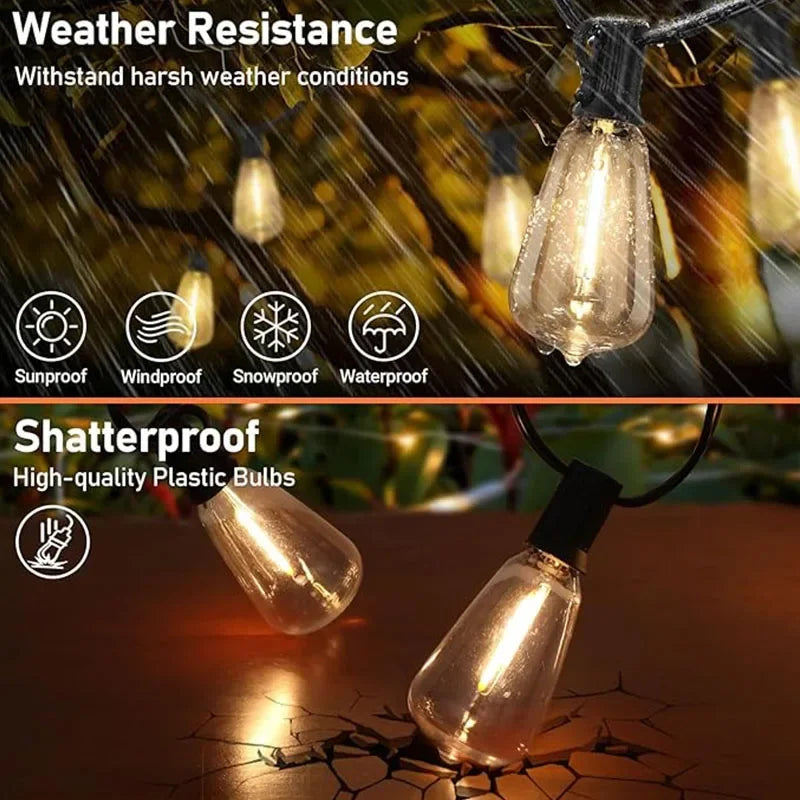 LED Solar String Light Outdoor Christmas Decoration Bulbs Retro Fairy Lights for Patio Camping Holiday Wedding Party Decoration