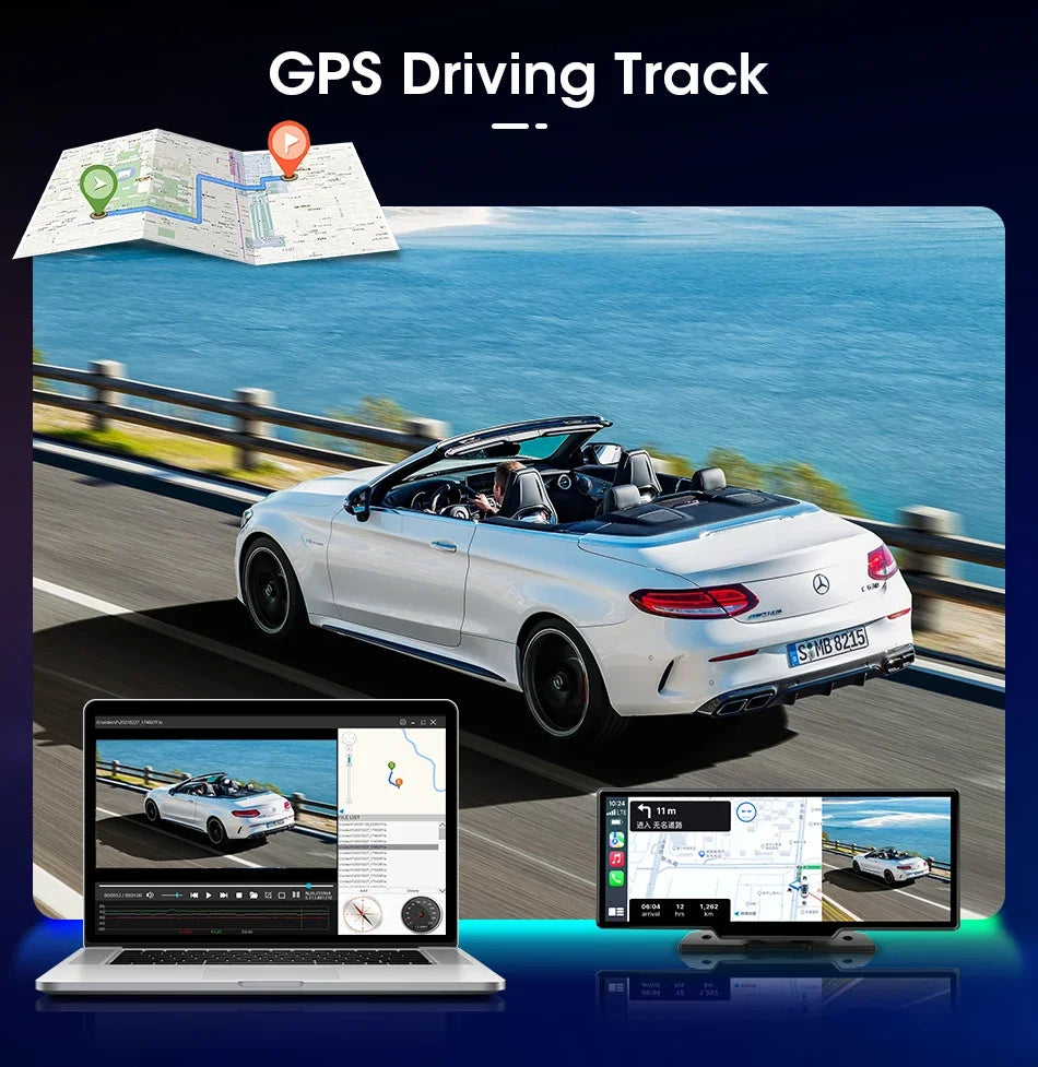 Jansite 10.26" 4K DVR Wireless CarPlay & Android Auto Dash Cam GPS Navigation 24h Park Monitor Night Vision Rear View Mirror