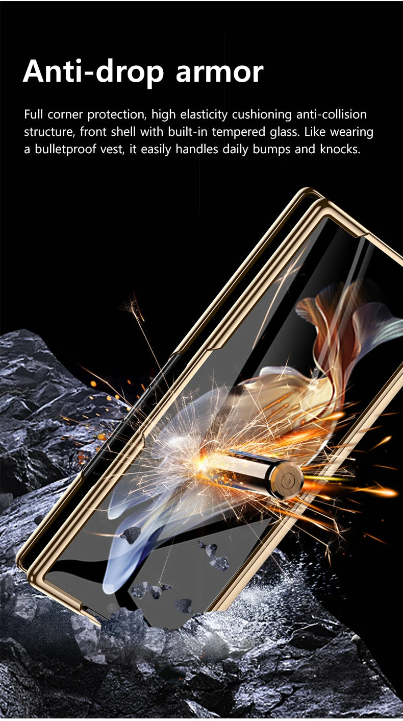 For Samsung Z Fold 7 6 5 4 3 Genuine leather Magnetic Hinge Full protective phone Case holder Kickstand fold6 Shockproof Cover