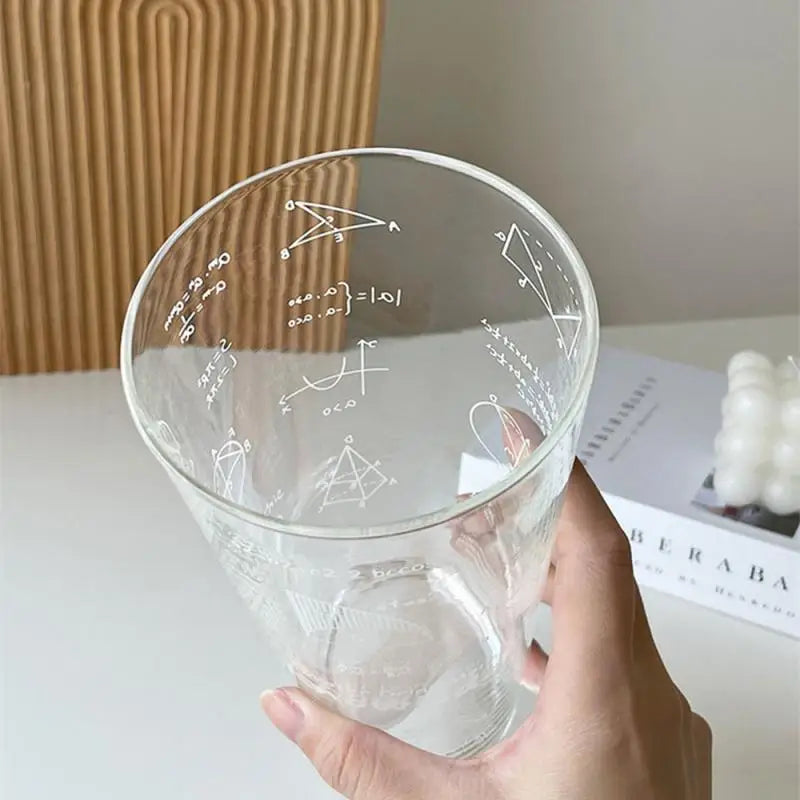 Utensils Cup With Lid And Stainless Steel Straw Milk Juice Mug 400-1000ml Large Capacity Mathematical Pattern Clear Glass Cup