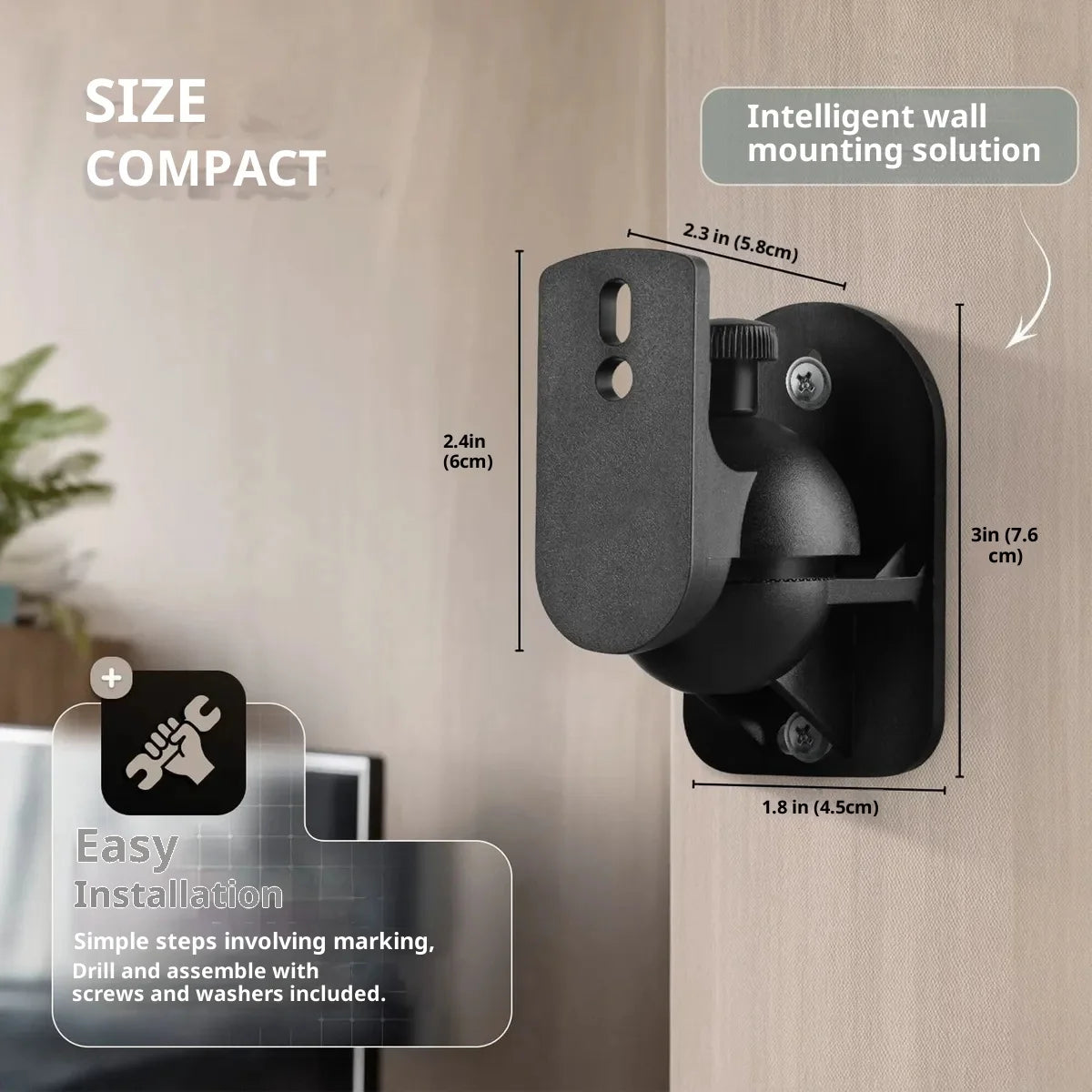 2pcs Adjustable Wall Mount Speaker Brackets,Swivel & Tilt for Sound Positioning for Home Theater,Bookshelf Systems,Boat Speakers