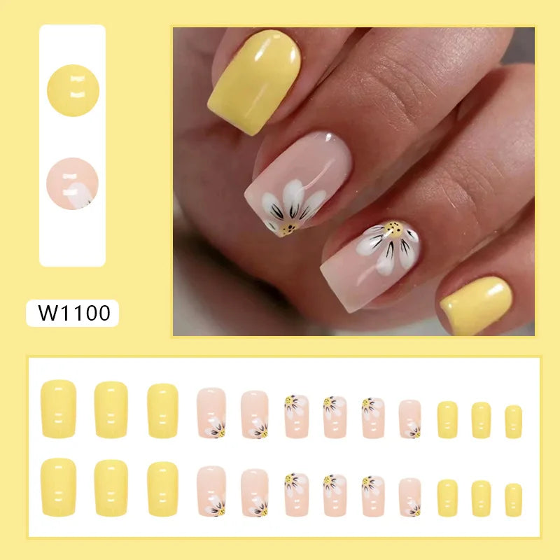 Mandarin Duck 24 Pcs Press on Nails Pink Gradient Fake Nails Glossy Artificial Finger Manicure Reusable False Nails