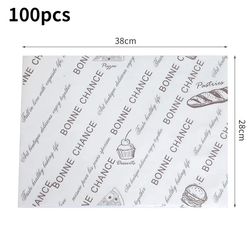100pcs Oilproof Wax Paper Cake Bread Food Wrapper Disposable Burger Fries Baking Wax Paper Dinner Plate Greaseproof Pad Paper