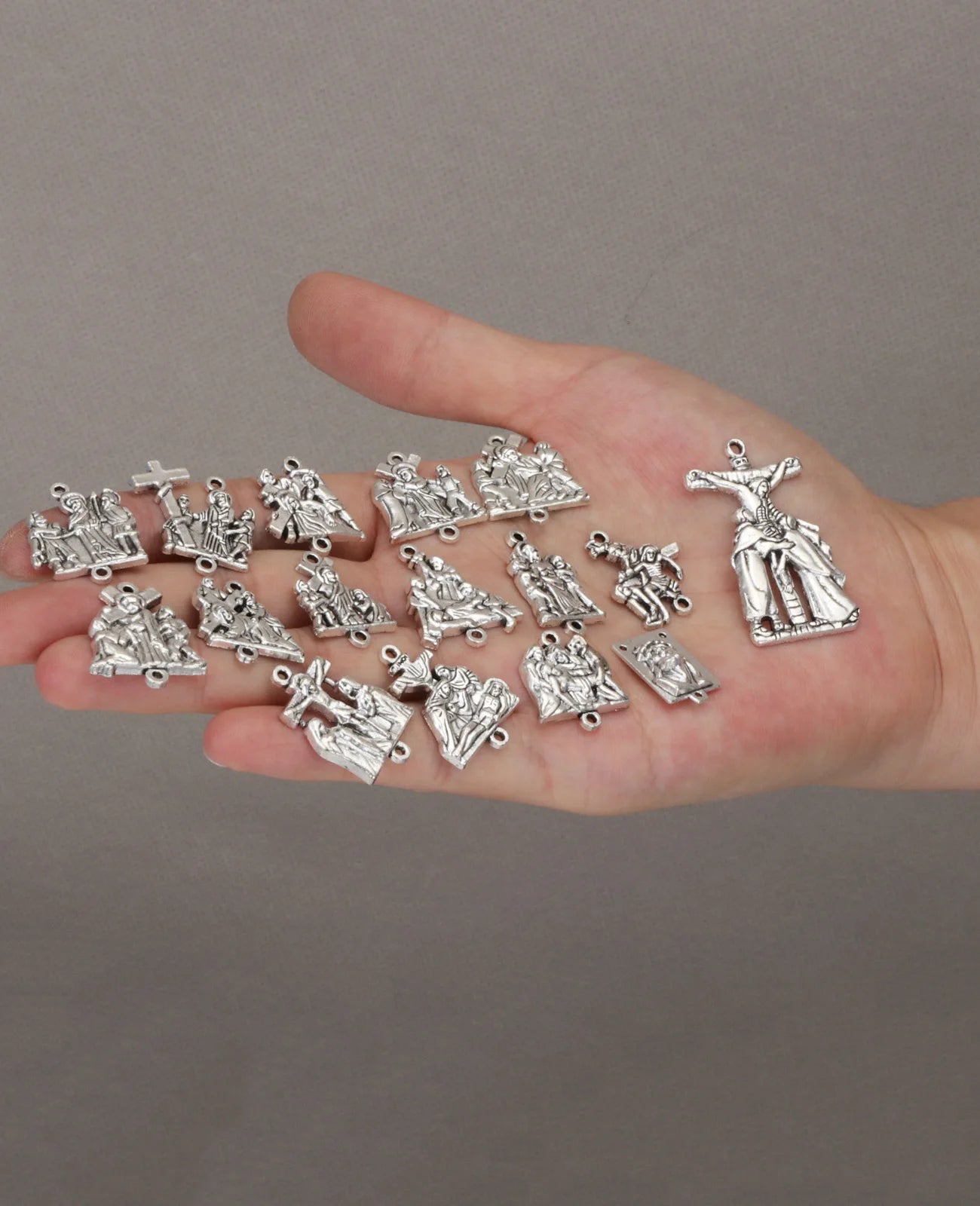 1Pc 3-Hole Jesus Medal, 14Pcs Stations of Cross Rosary Connector, 1Pc Crucifix Pendant, Chaplet Jewelry Making Parts Accessories