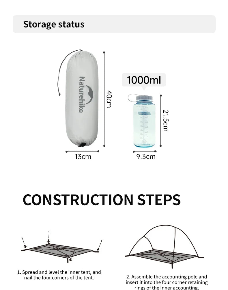 Naturehike Cloud Up UL Camping Tent Ultralight 15D Quick Bulid Beach Tents Outdoor Waterproof Two Person Large Hiking Tent