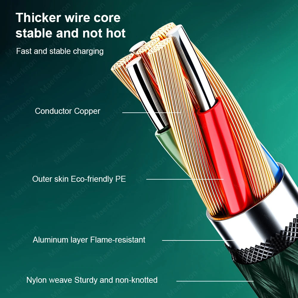 USB Type C Cable 120W 6A Super Fast Charge USB C Wire For Huawei Samsung Xiaomi Oneplus Quick Charge Type C Phone Charger Cable