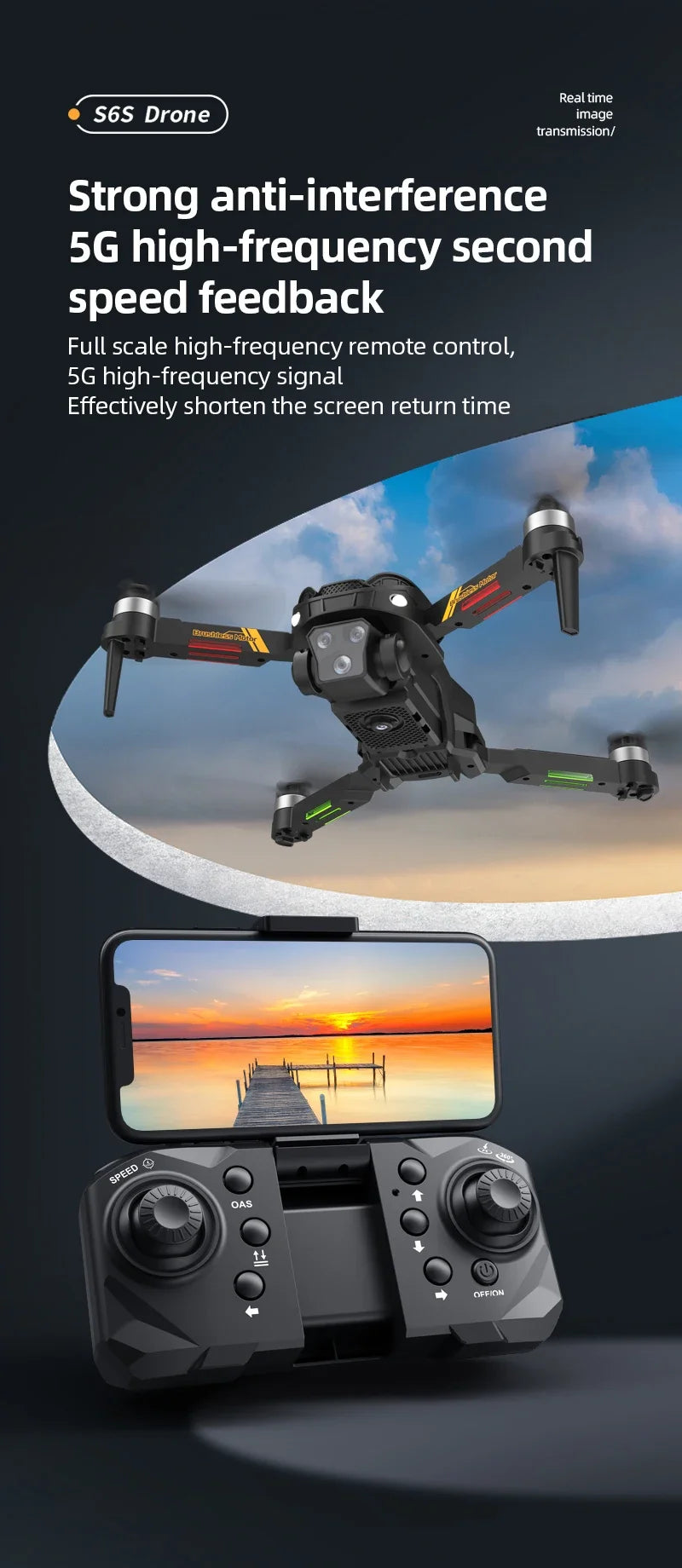 Hot Shark Drone S6S Brushless Professional 8K HD Camera WIFI FPV Obstacle Avoidance Optical Flow RC Foldable Quadcopter Toys