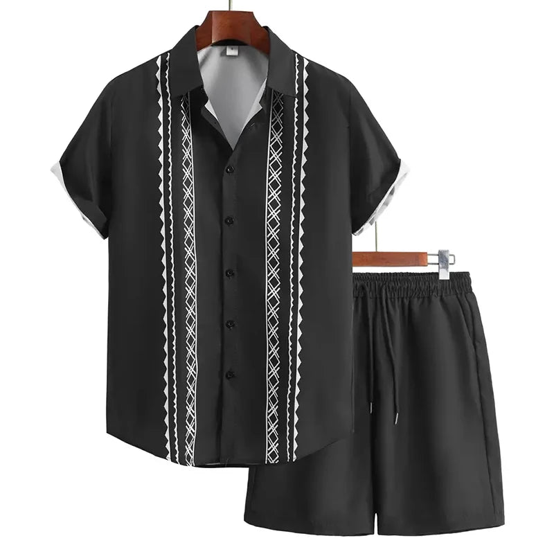 Hawaii Beach Holiday Mens Shirt Short Sleeve Shorts Two Piece Paisley Printed Pattern Breathable Set Fashion Mens Party Suit