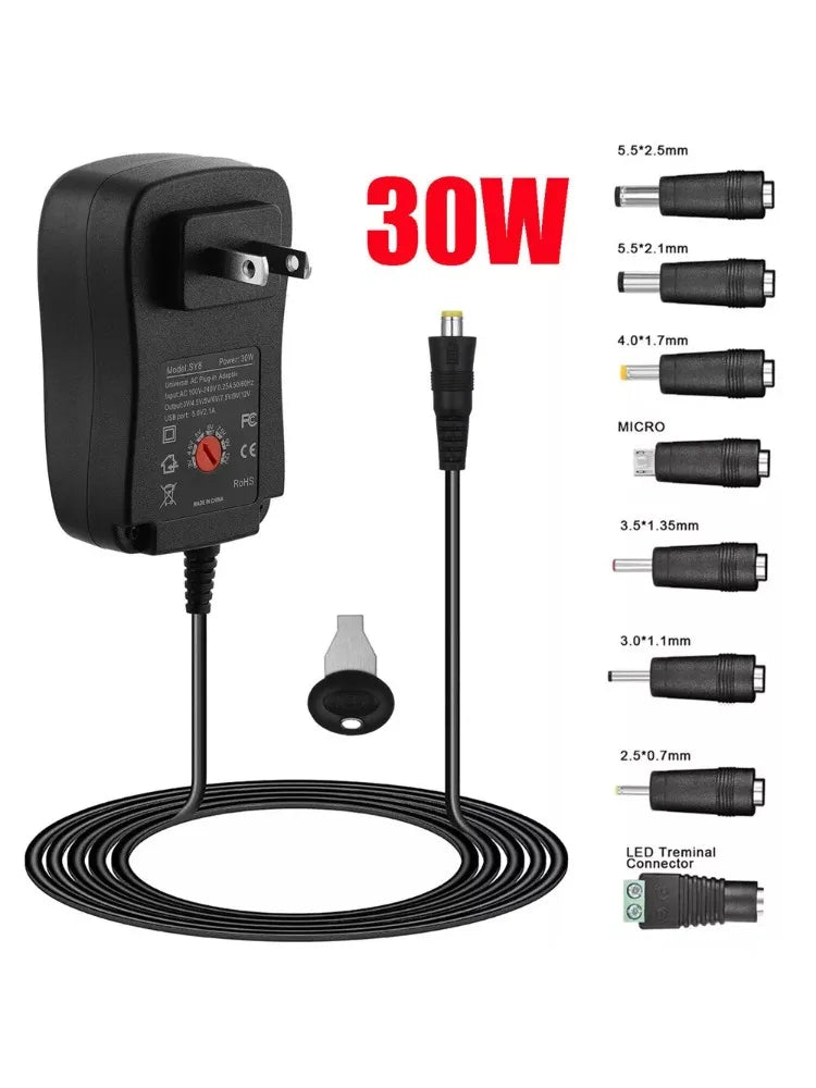 Power Adapter Universal Adjustable Voltage Power Supply AC/DC Adapter EU/US/AU /UK  Plug Charger 8Tip 30W