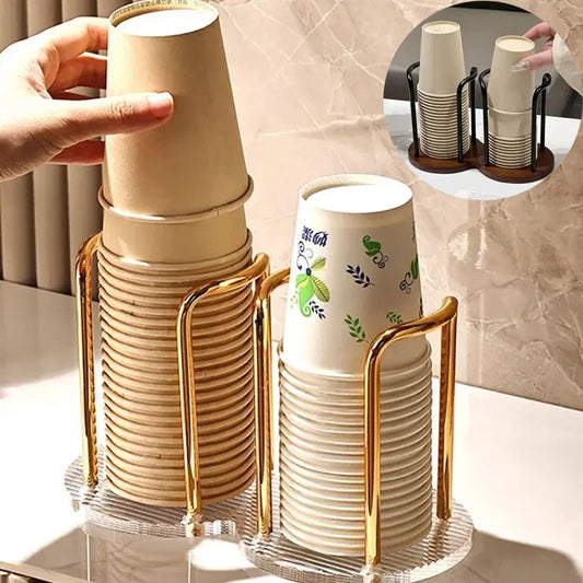 Disposable Cup Storage Holder Water Tea Cups Dispenser Rack Shelf with Longer Stick Mug Display Stand Home Organizer