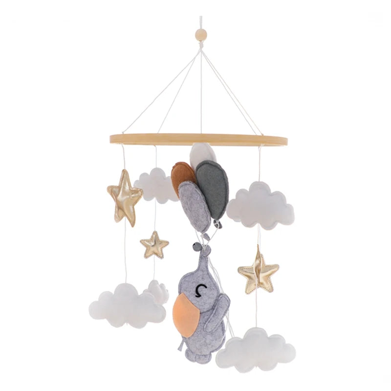 Crib Mobile Rattle Baby Wooden Bed Bell Baby Rattles Soft Felt Cartoon Bear Toys Crib Mobile Bed Bell Wood Toy Bracket Kid Gifts