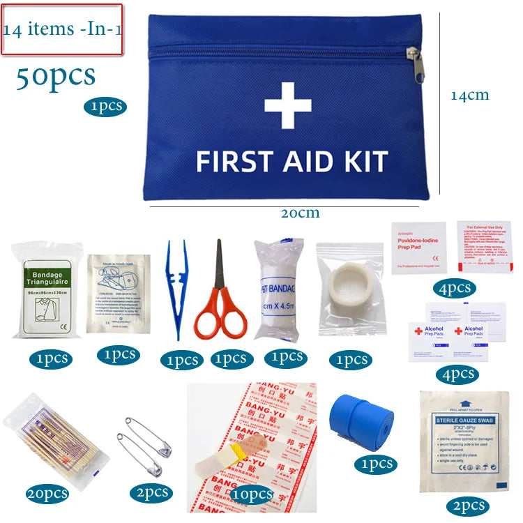 50pcs Set Portable First Aid Kit Red Car Emergency Kit Accessories For Home Family Travel Outdoor Emergency Medical Treatment
