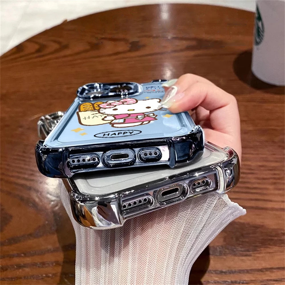 Clear Armor Hello Kitty Phone Case For iPhone 16 15 14 13 12 11 16 Pro Max Luxury Shockproof Bumper Protection Plated Back Cover