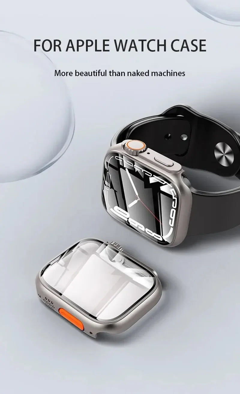 2PCS Case Glass+Case For Apple Watch 42 46 44 45 41 40mm Screen Protector Cover Change Ultra Bumper IWatch Series10 9 8 7 SE 6 5