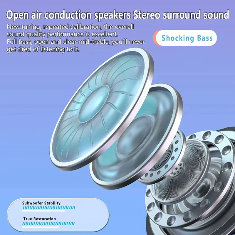 Wireless Bluetooth 5.3 Headphones Air-Conduction Waterproof Headset Stereo Over-Ear Sports Earphones Earbuds with Mic