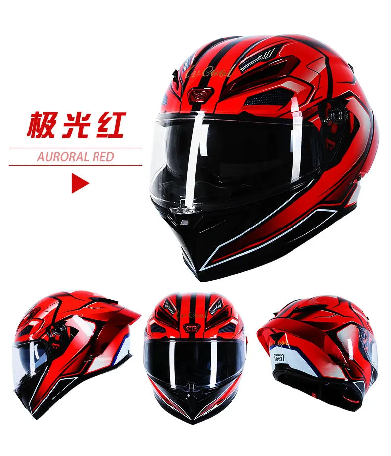 ICE.BEACON Anti fog 3C certification national standard locomotive Motorcycle big tail racing double lens helmet fashion trend pe