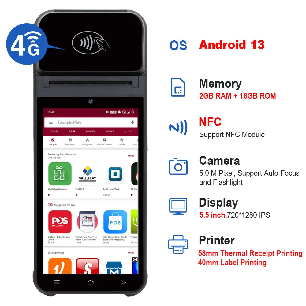 Portable Handheld PDA Android 13 Mobile Handheld Billing POS Printer With 5.5 Inch Screen Touch Smart Handheld Label Printer Z92