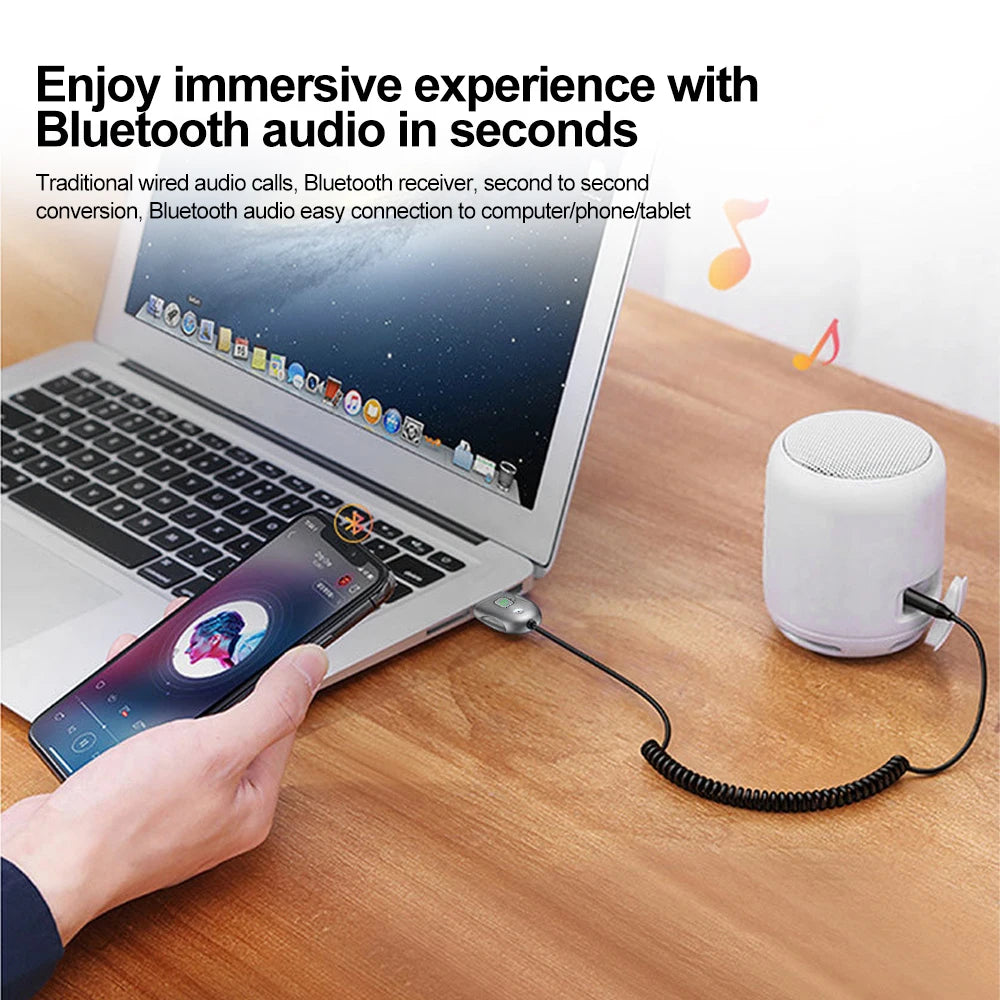 Bluetooth 5.0 Car Receiver Adapter 3.5mm Jack Aux Audio Music Car Transmitter with 0.3M-1.2M Flexible Wire USB Transmitter