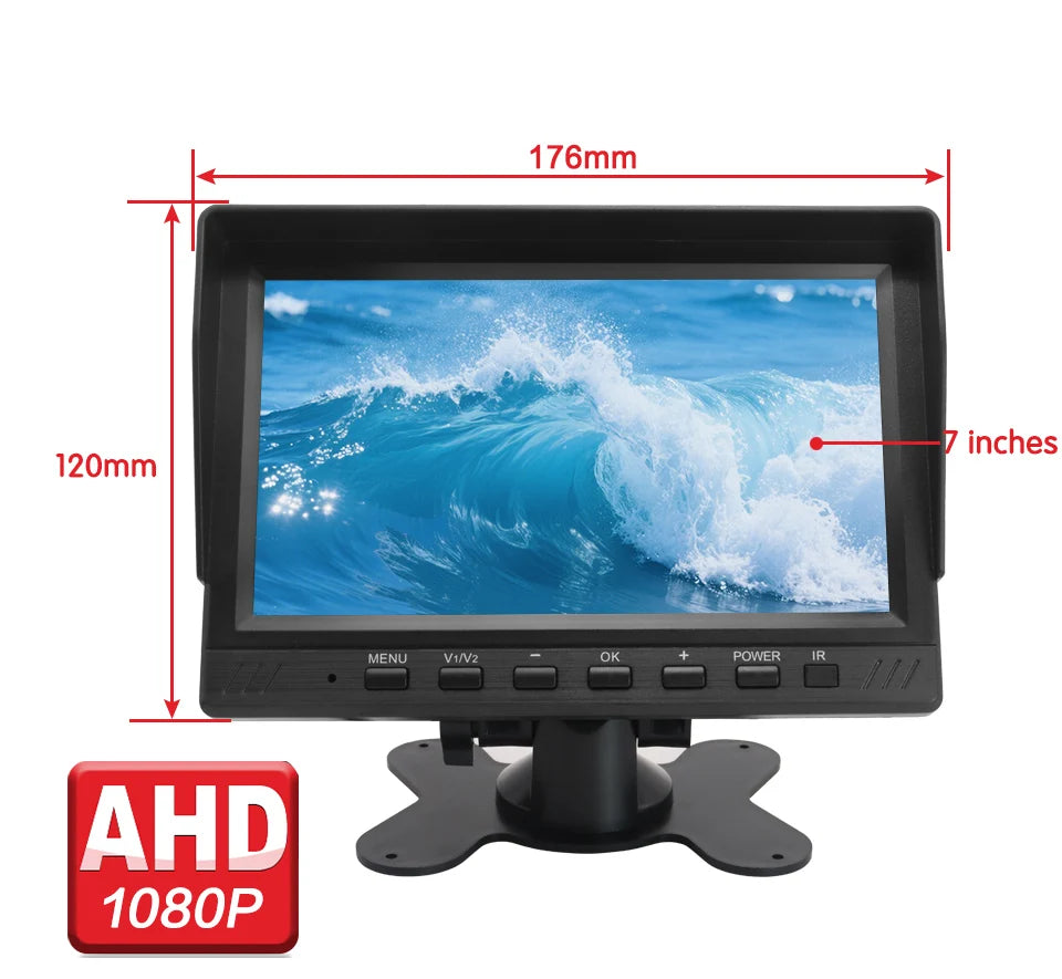 Smartour AHD 7inch TFT LCD Car HD Monitor Rear View Monitor Support CVBS 1080P AHD Camera 2 x 4PIN Video Input