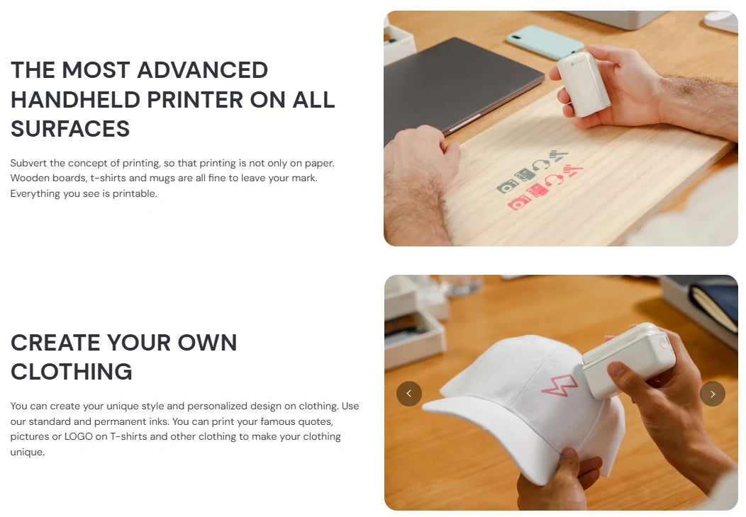 Evebot PrintPods Handheld Printers for Absorbent Surfaces Mini Wireless Smart Printing Machine Pattern Logo QR Code DIY Tattoos