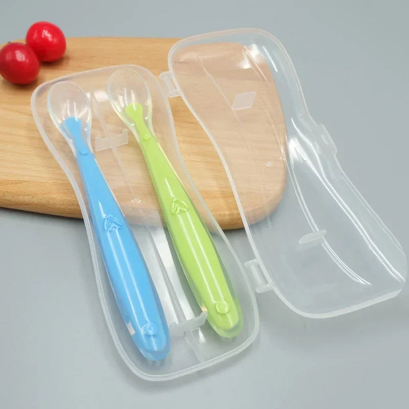 1/2Pcs Silicone Spoon Set Baby Learning to eat Training Spoon Baby Silicone Soft Spoon PP Plastic Box Children's Tableware Box