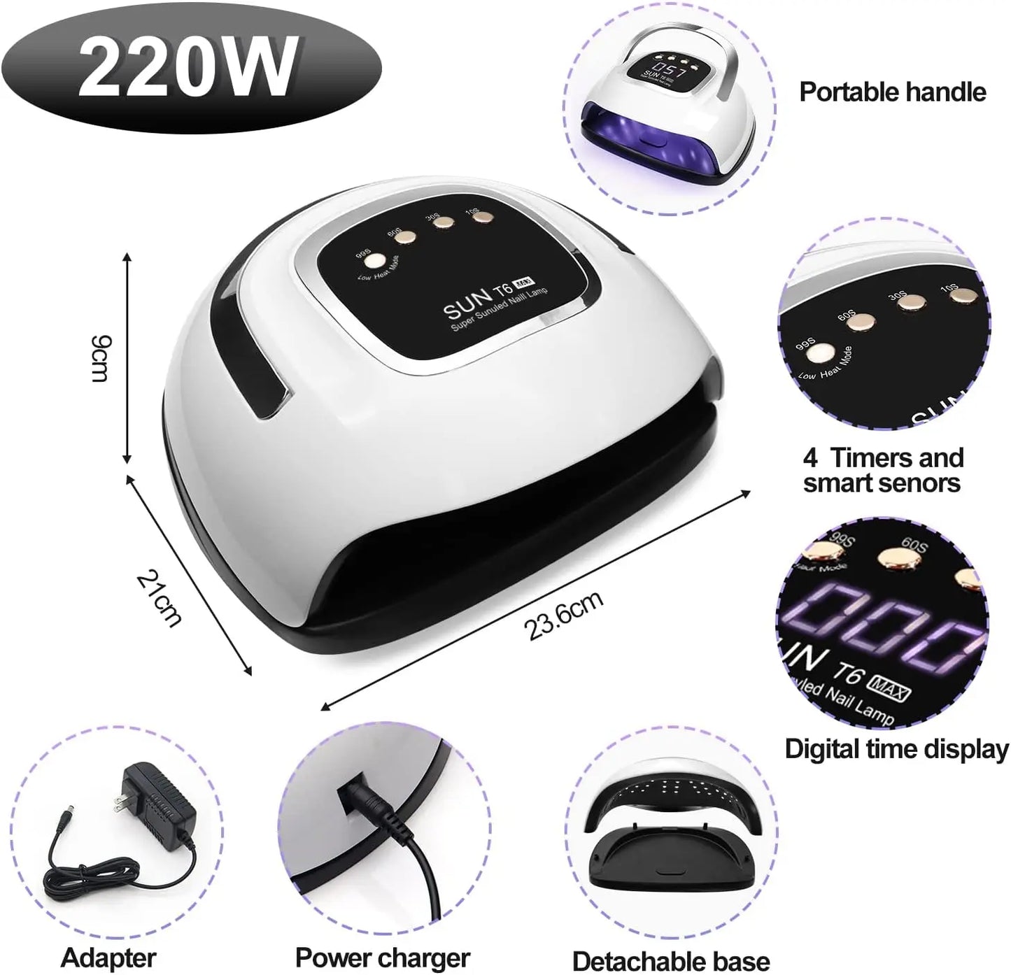 220W UV Nail Lamp for Nails Fast Curing Dryer Light with 4 Timer LED Lamp Gel Polish Professional Art Tools Automatic Sensor