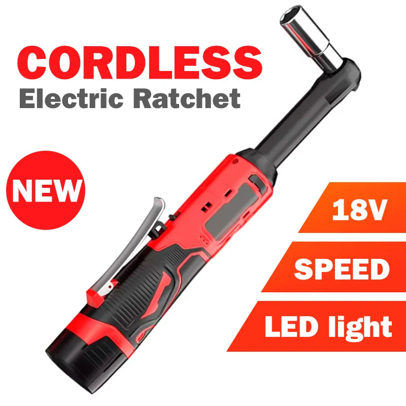 Cordless 90° Electric Ratchet Wrench with Extended Handle Long Reach Electric Ratchet Lithium-Ion Auto Repair Tool Set